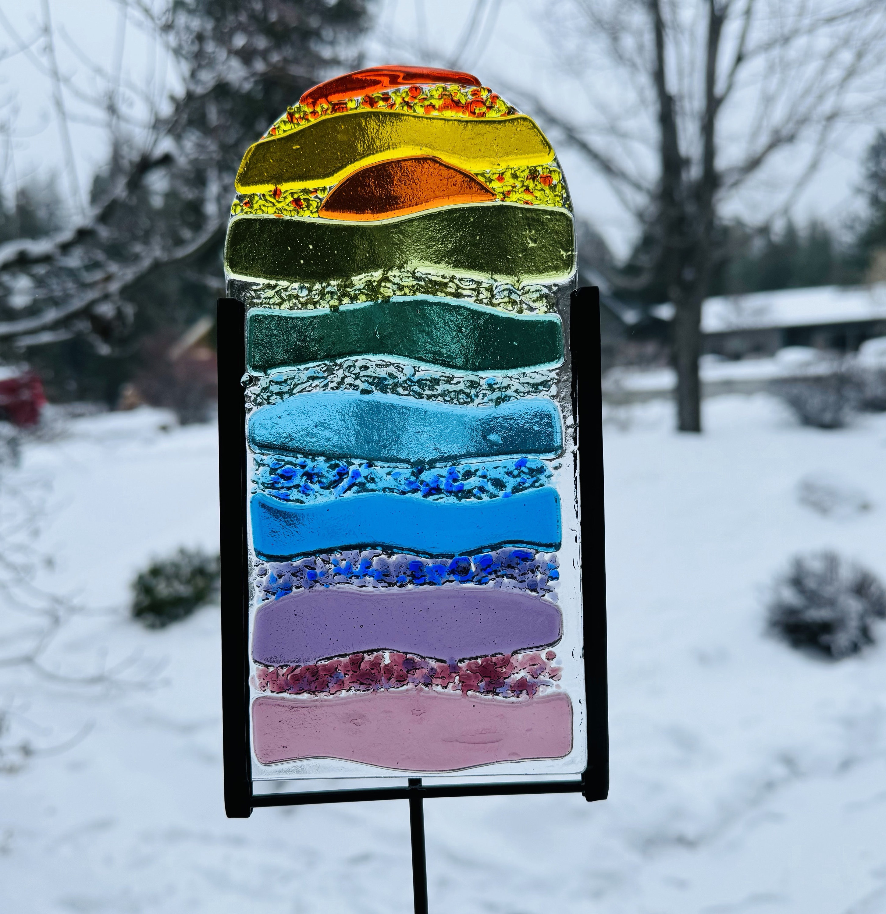 🌈Rainbow Fused Glass Garden Stake