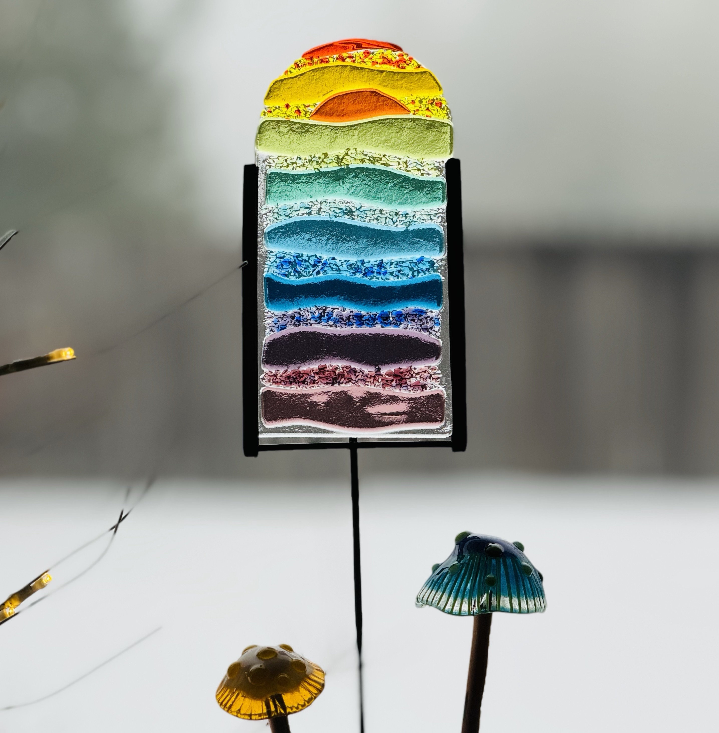 🌈Rainbow Fused Glass Garden Stake