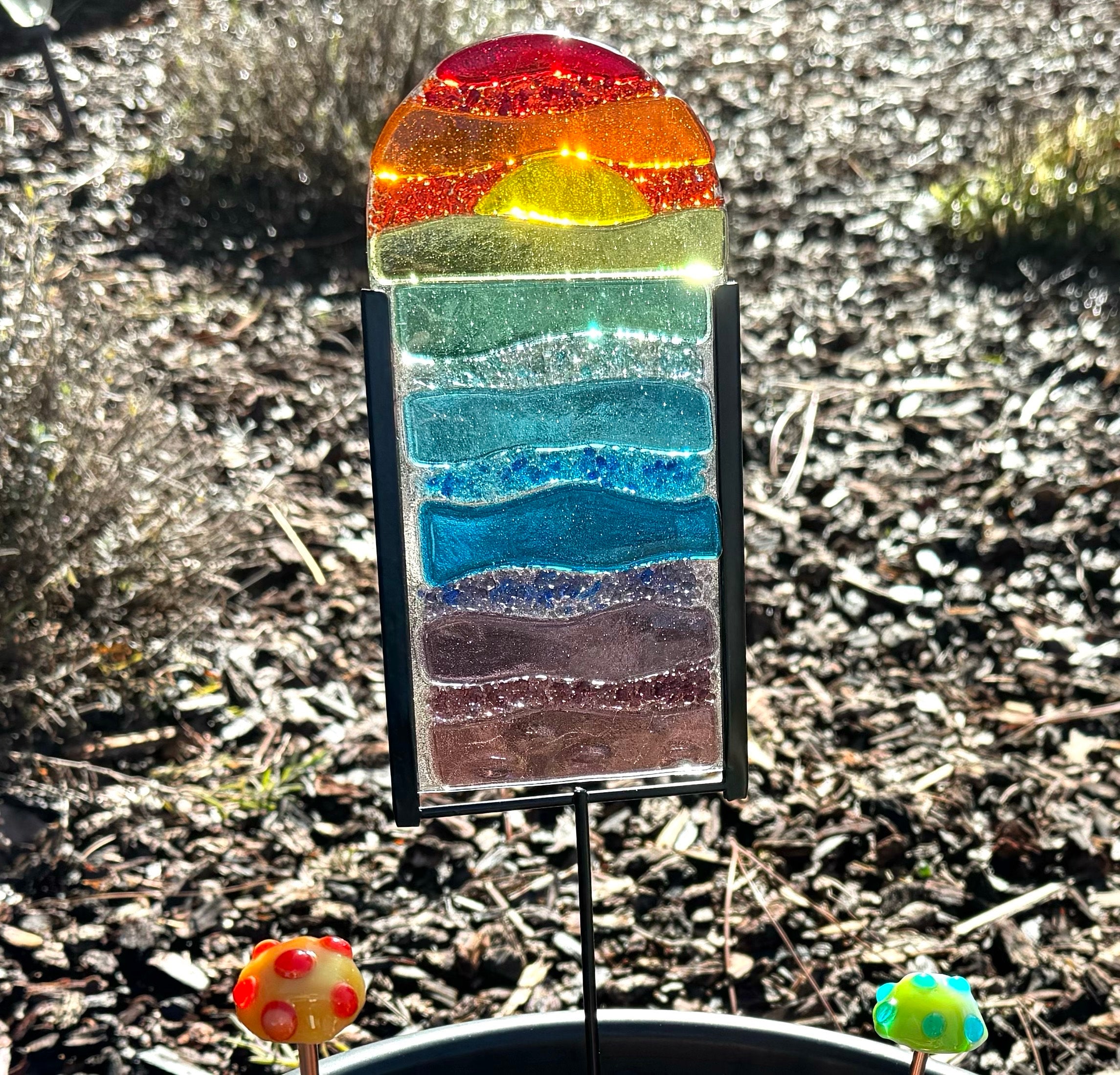 🌈Rainbow Fused Glass Garden Stake