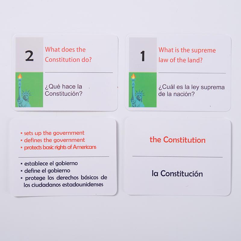 U.S. Civics Test Bilingual Flash Cards - English/Spanish