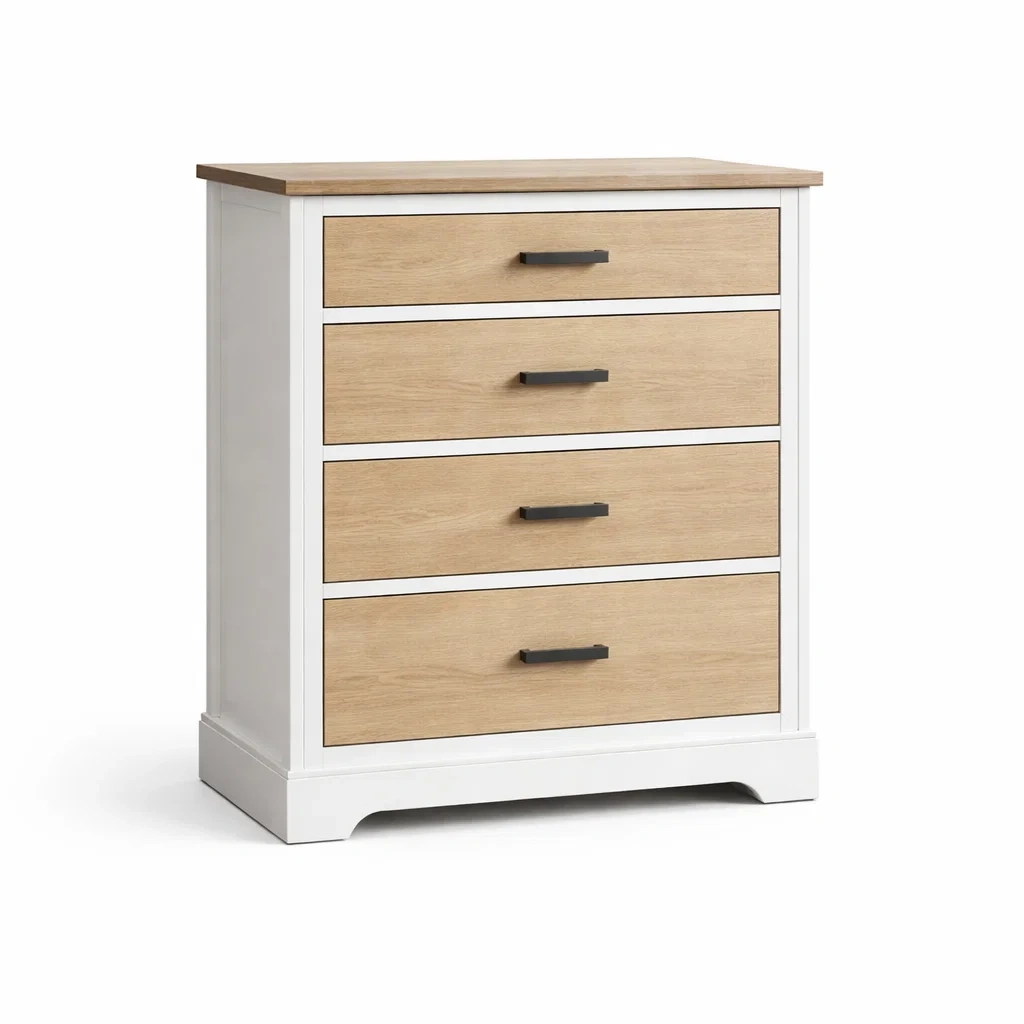 Cassettiera in legno di quercia e mdf bianco con quattro cassetti-HOMEBLISSLIVING