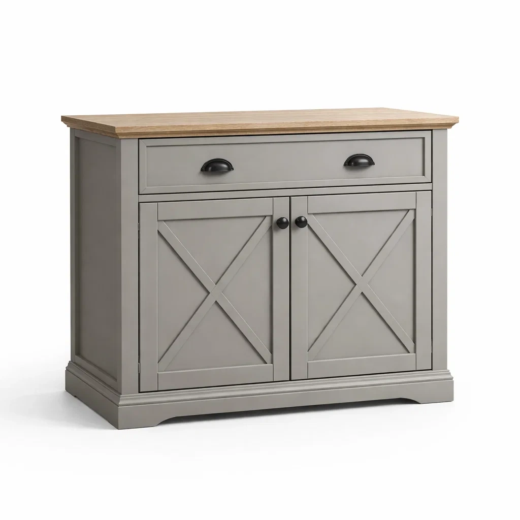 Credenza in legno e mdf grigia con cassetti e ante-HOMEBLISSLIVING
