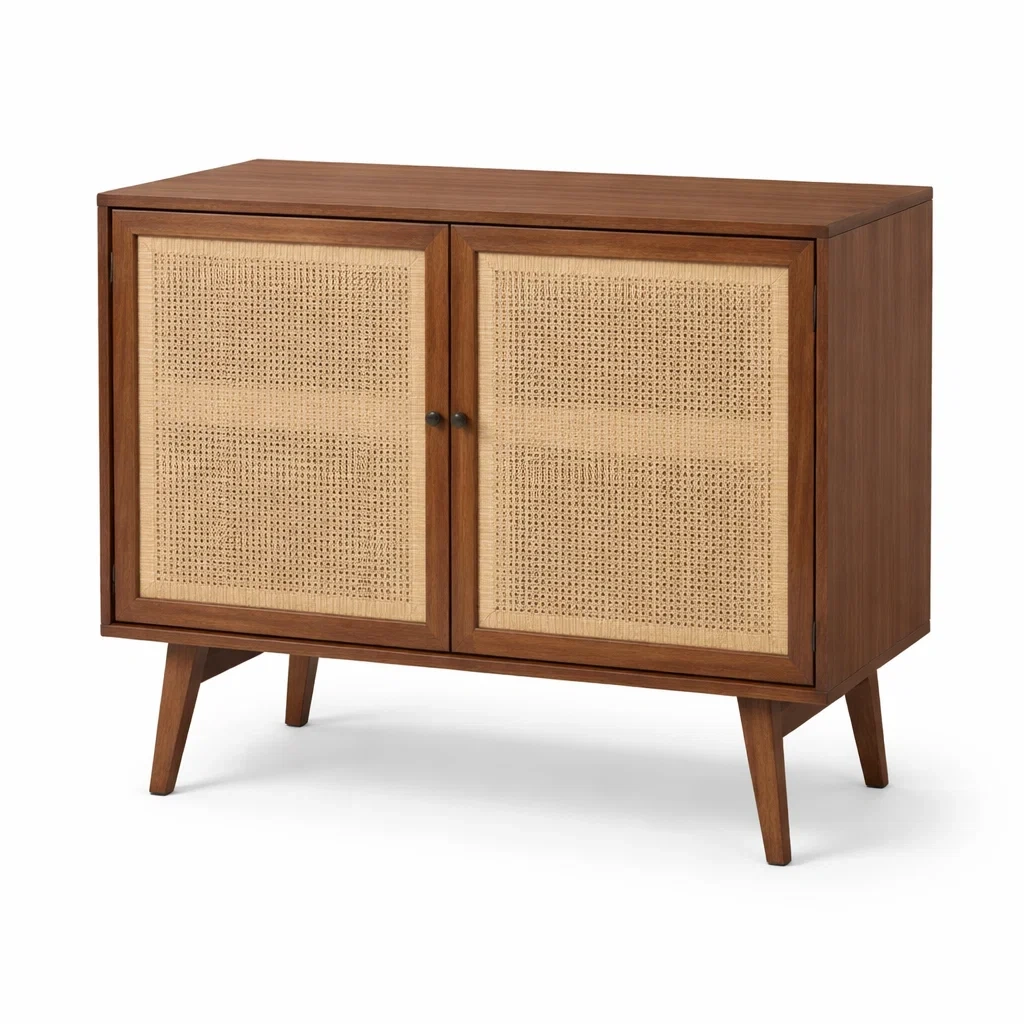 Credenza in legno e rattan-HOMEBLISSLIVING