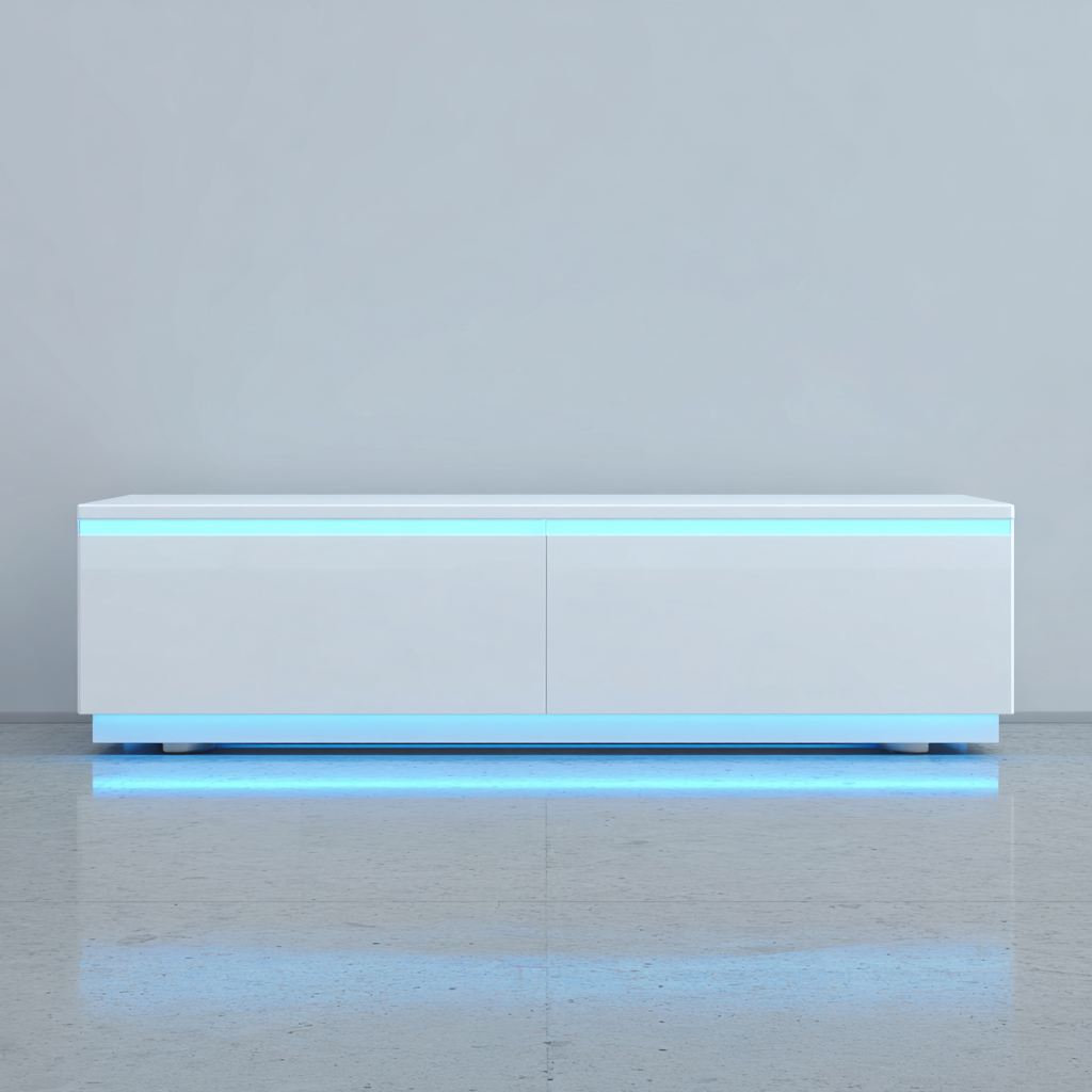 Mueble de TV MDF lacado 160x40x50 cm - blanco - diseño moderno para salón con iluminación LED-Nestupyard