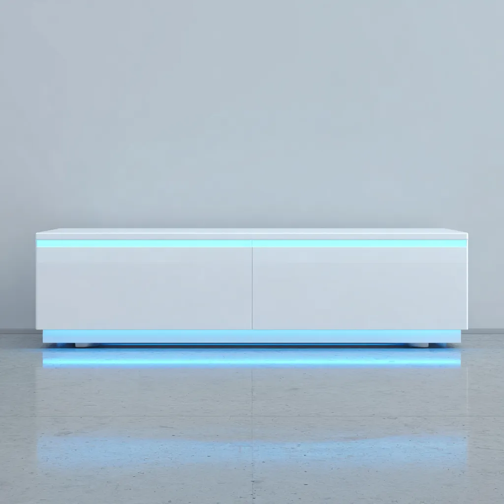 Mueble de TV MDF lacado 160x40x50 cm - blanco - diseño moderno para salón con iluminación LED-Nestupyard