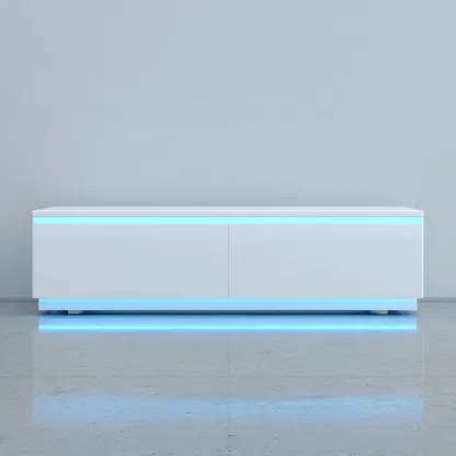 Mueble de TV MDF lacado 160x40x50 cm - blanco - diseño moderno para salón con iluminación LED-Nestupyard