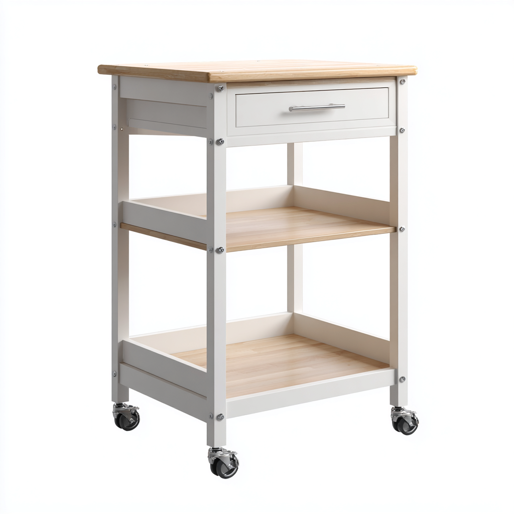 Carrito de cocina-Madera-75x45x90 cm-Blanco - Natural-Moderno para cocina-Nestupyard