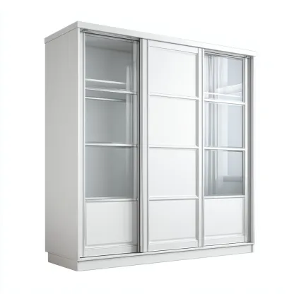 Armario de madera y vidrio 240x65x220 cm - blanco - estilo moderno para dormitorio-Nestupyard
