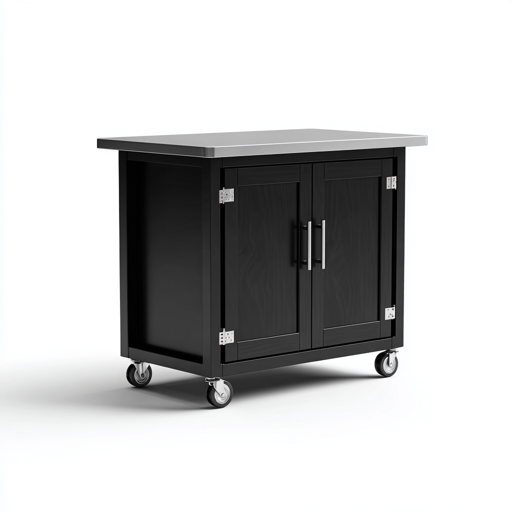 Isla de cocina madera - metal 110x60x90 cm - negro - acero - apta para cocina - diseño moderno-Nestupyard