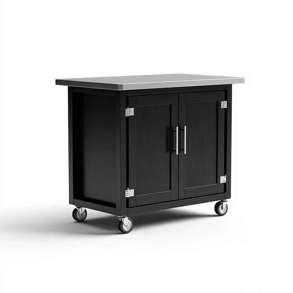 Isla de cocina madera - metal 110x60x90 cm - negro - acero - apta para cocina - diseño moderno-Nestupyard