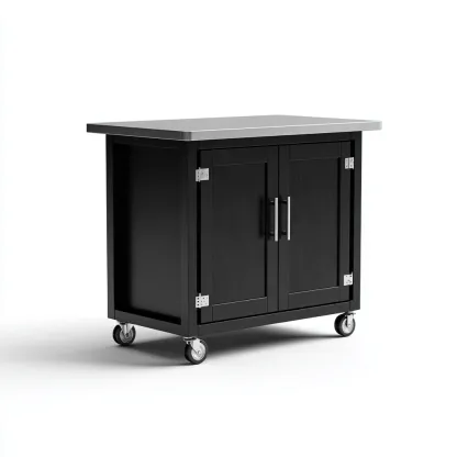 Isla de cocina madera - metal 110x60x90 cm - negro - acero - apta para cocina - diseño moderno-Nestupyard