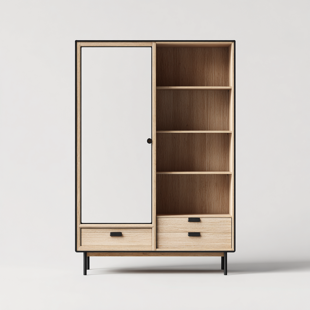 Perchero metal y madera 95x40x185 cm - madera clara - negro - diseño moderno - apto para entrada-Nestupyard