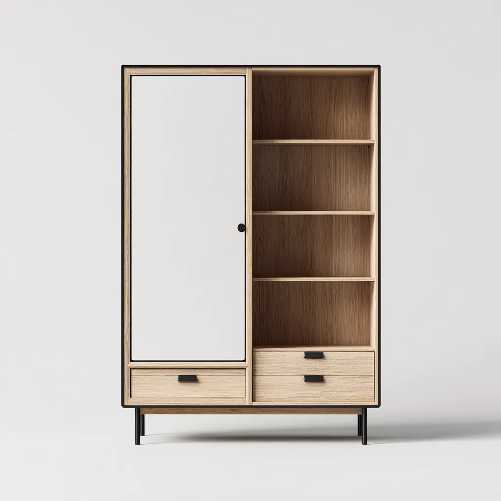 Perchero metal y madera 95x40x185 cm - madera clara - negro - diseño moderno - apto para entrada-Nestupyard