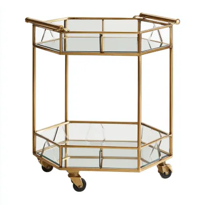 Carrito de cocina-Metal-Vidrio-70x40x85 cm-Dorado - Transparente-Moderno para cocina-Nestupyard