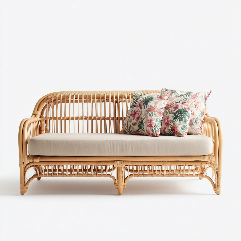 Sofá de jardín ratán - tela 170x75x82 cm - beige - natural - apto para exterior - diseño contemporáneo-Nestupyard