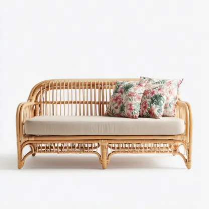 Sofá de jardín ratán - tela 170x75x82 cm - beige - natural - apto para exterior - diseño contemporáneo-Nestupyard