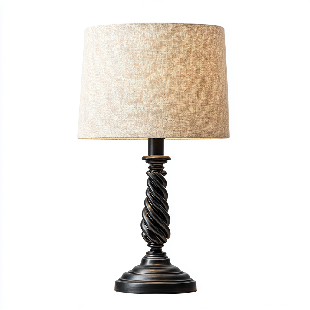 Lámpara de mesa metal y tela 28x28x48 cm - negro - beige - estilo clásico para dormitorio-Nestupyard