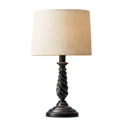 Lámpara de mesa metal y tela 28x28x48 cm - negro - beige - estilo clásico para dormitorio-Nestupyard