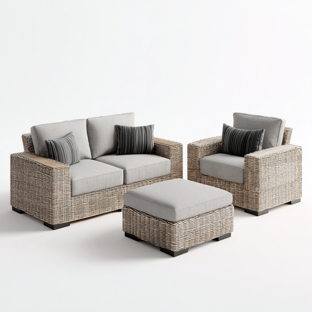 Sofá de jardín conjunto ratán 160x85x75 cm - gris - para jardín exterior - diseño moderno-Nestupyard