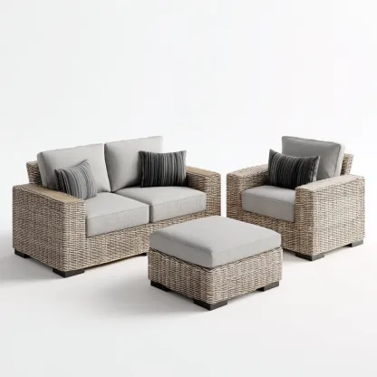 Sofá de jardín conjunto ratán 160x85x75 cm - gris - para jardín exterior - diseño moderno-Nestupyard