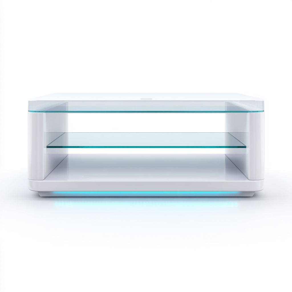 Mueble de TV cristal - metal 140x45x50 cm - blanco - transparente - diseño moderno con iluminación LED para salón-Nestupyard