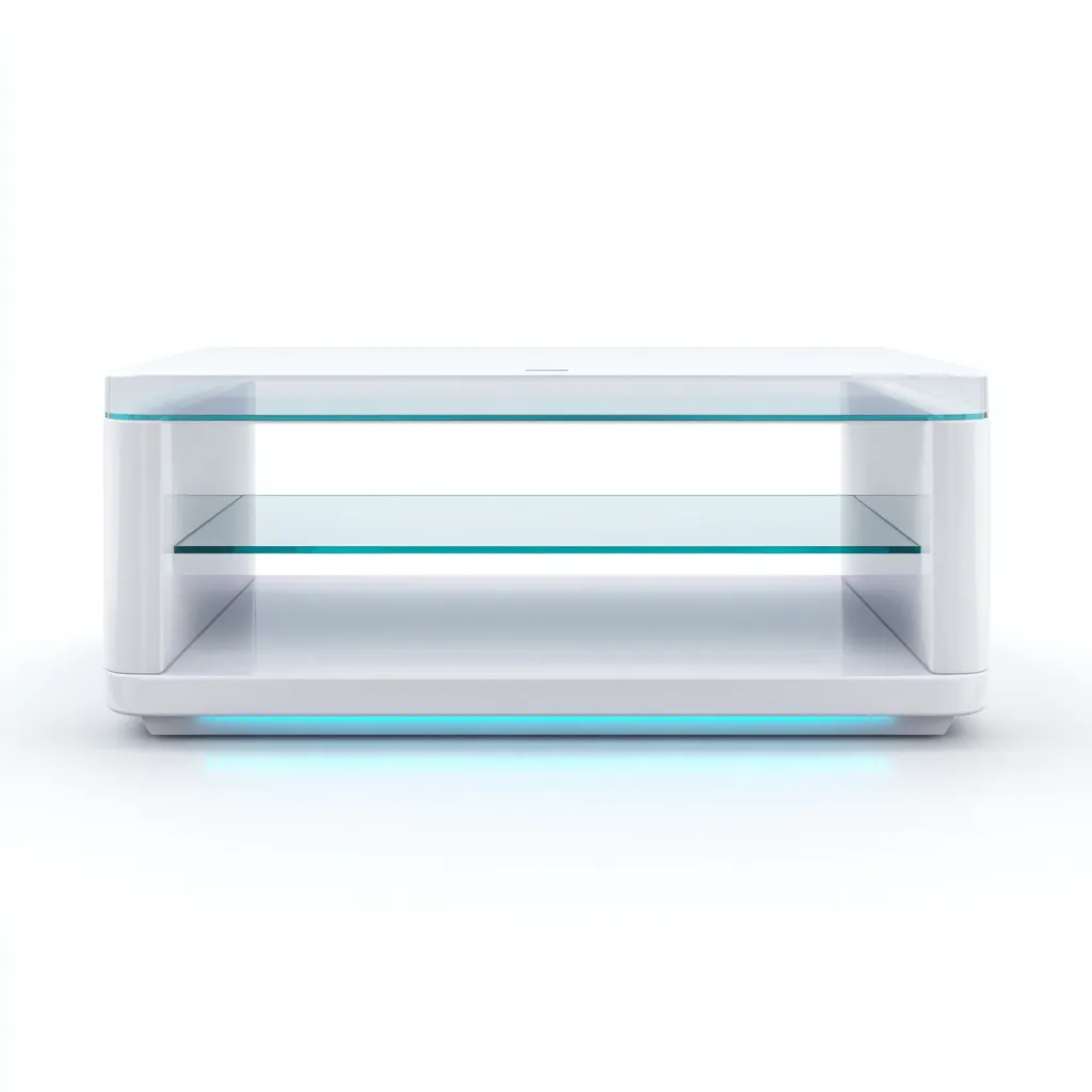 Mueble de TV cristal - metal 140x45x50 cm - blanco - transparente - diseño moderno con iluminación LED para salón-Nestupyard