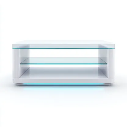 Mueble de TV cristal - metal 140x45x50 cm - blanco - transparente - diseño moderno con iluminación LED para salón-Nestupyard
