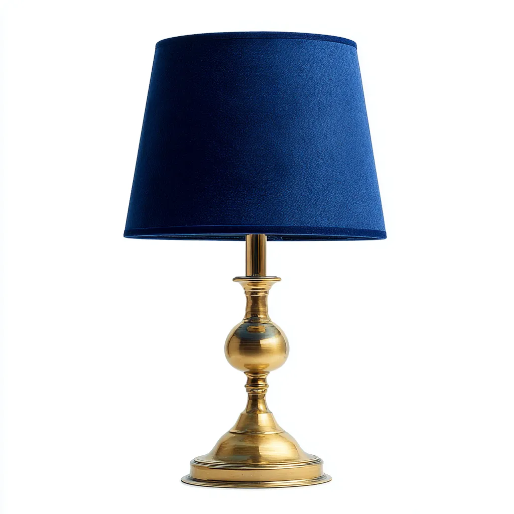 Lámpara de mesa metal y tela 28x28x50 cm - azul - dorado - diseño clásico para salón-Nestupyard