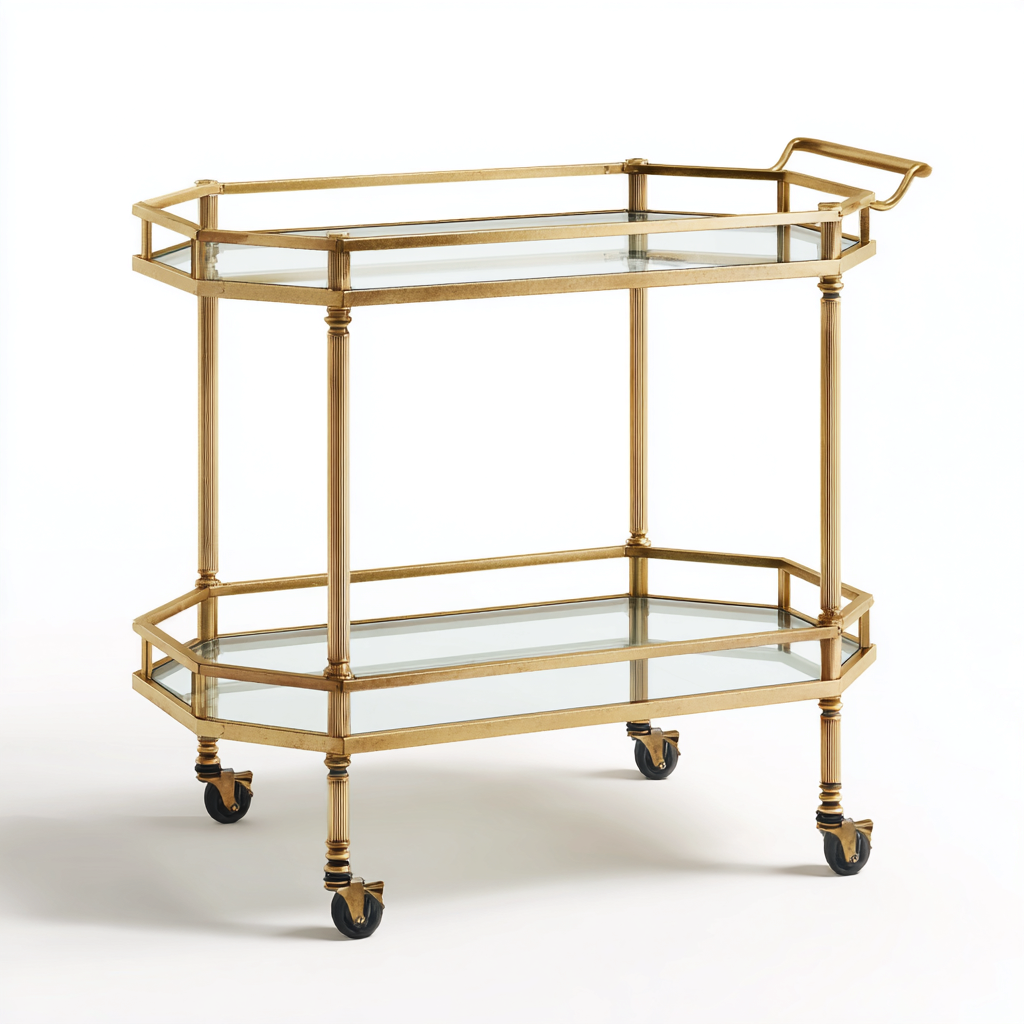 Carrito de cocina-Metal-Vidrio-80x45x90 cm-Dorado - Transparente-Moderno para cocina-Nestupyard