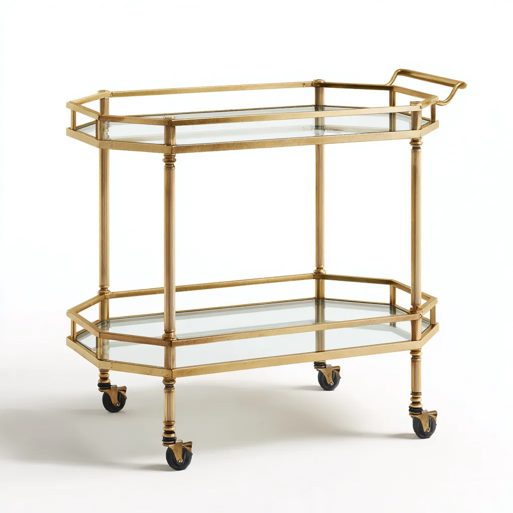 Carrito de cocina-Metal-Vidrio-80x45x90 cm-Dorado - Transparente-Moderno para cocina-Nestupyard