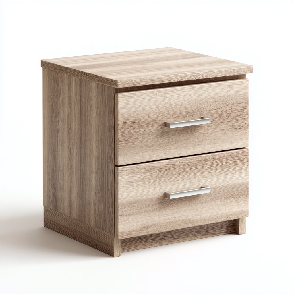 Mesita de noche madera 45x35x55 cm - madera clara - plateado - dos cajones - apta para dormitorio - diseño moderno-Nestupyard