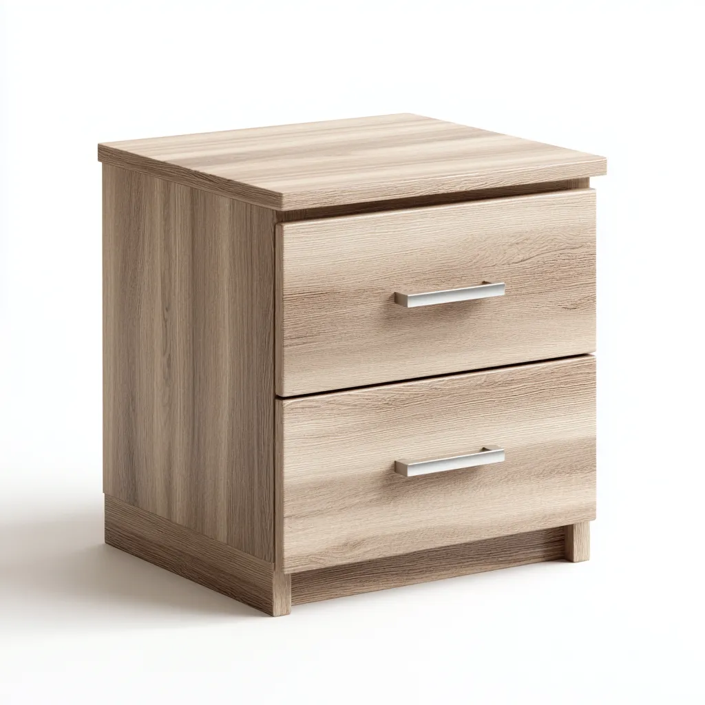 Mesita de noche madera 45x35x55 cm - madera clara - plateado - dos cajones - apta para dormitorio - diseño moderno-Nestupyard