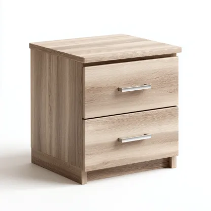 Mesita de noche madera 45x35x55 cm - madera clara - plateado - dos cajones - apta para dormitorio - diseño moderno-Nestupyard