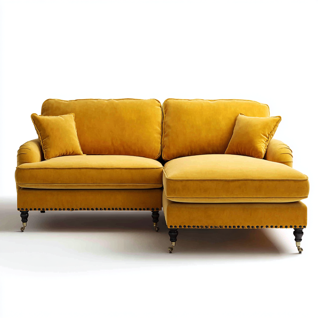 Sofá rinconero terciopelo 264x158x87 cm amarillo diseño clásico moderno para sala de estar-Nestupyard