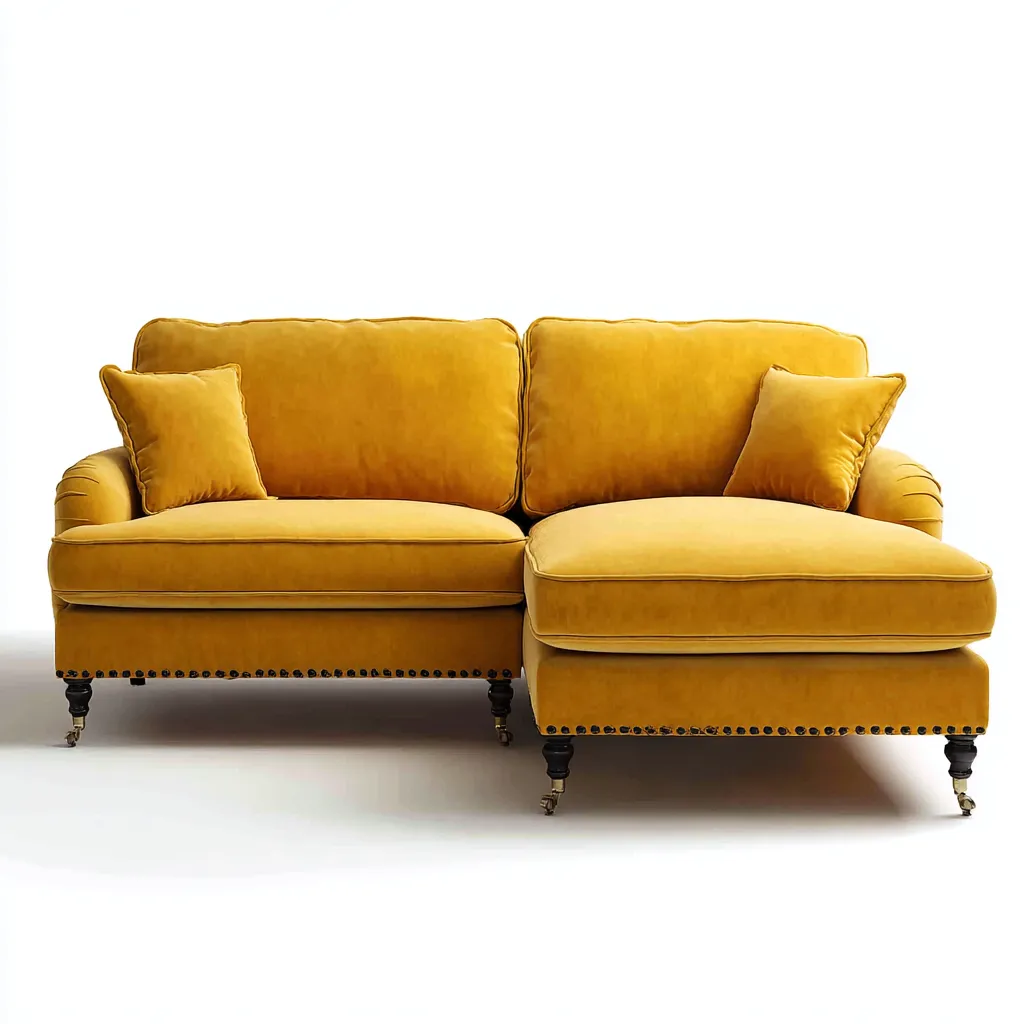 Sofá rinconero terciopelo 264x158x87 cm amarillo diseño clásico moderno para sala de estar-Nestupyard