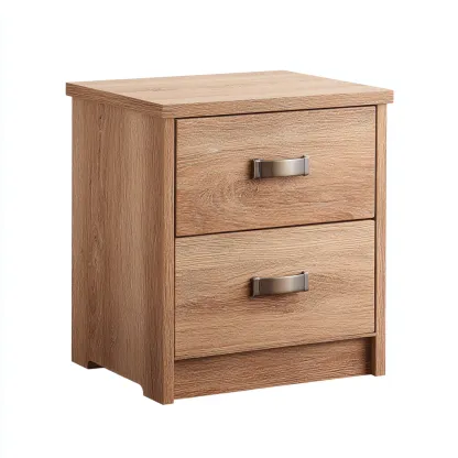 Mesita de noche madera 45x35x55 cm - roble claro - plateado - dos cajones - apta para dormitorio - diseño moderno-Nestupyard