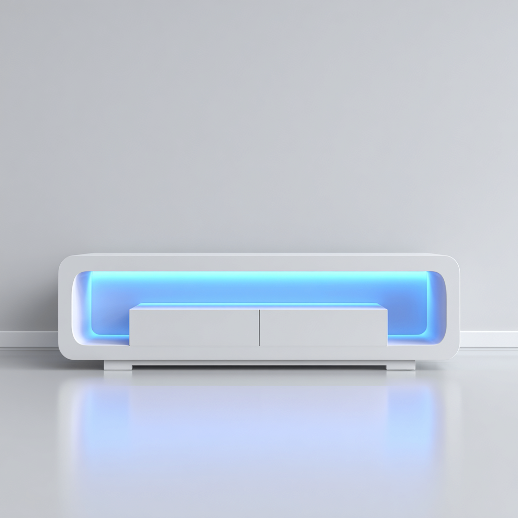 Mueble de TV madera lacada 160x40x55 cm - blanco - diseño moderno con iluminación LED para salón-Nestupyard