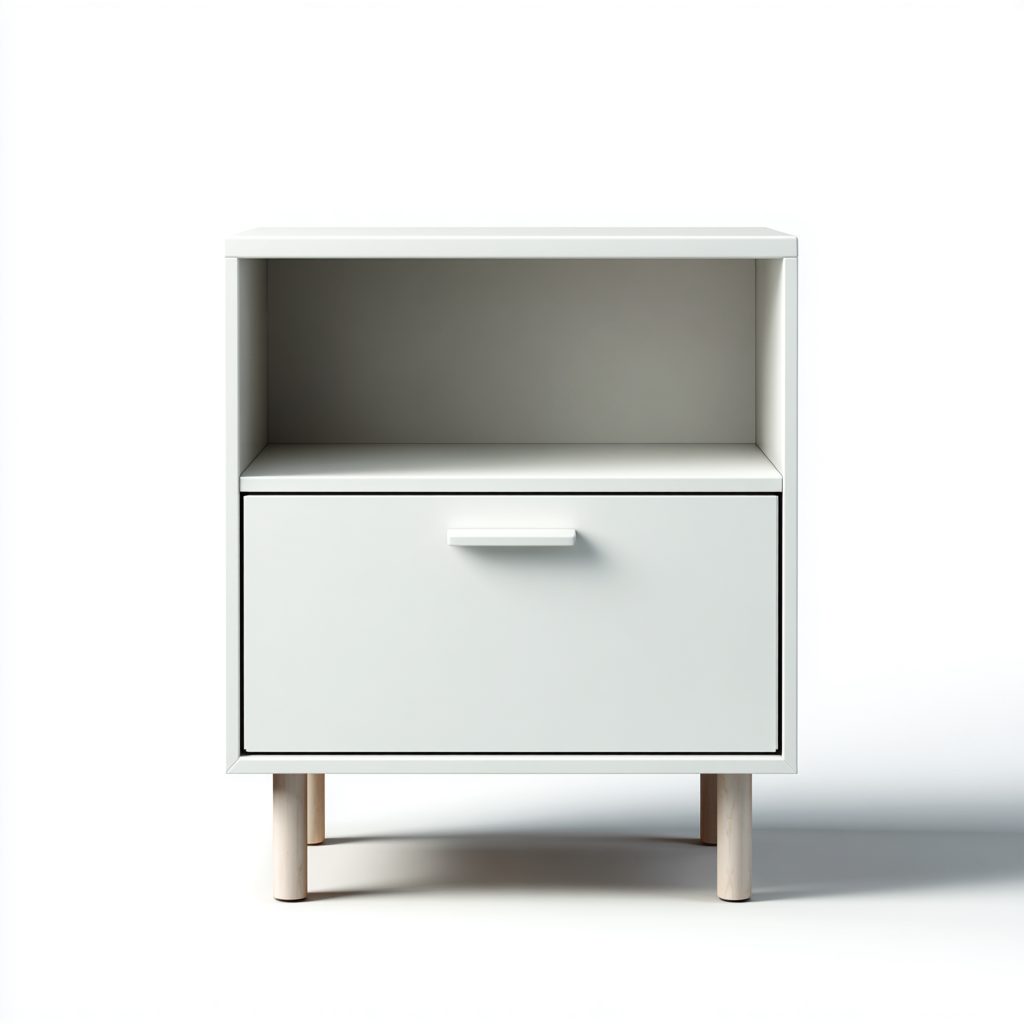 Mesita de noche madera 45x35x65 cm - blanco - madera natural - un cajón - apta para dormitorio - diseño nórdico minimalista-Nestupyard