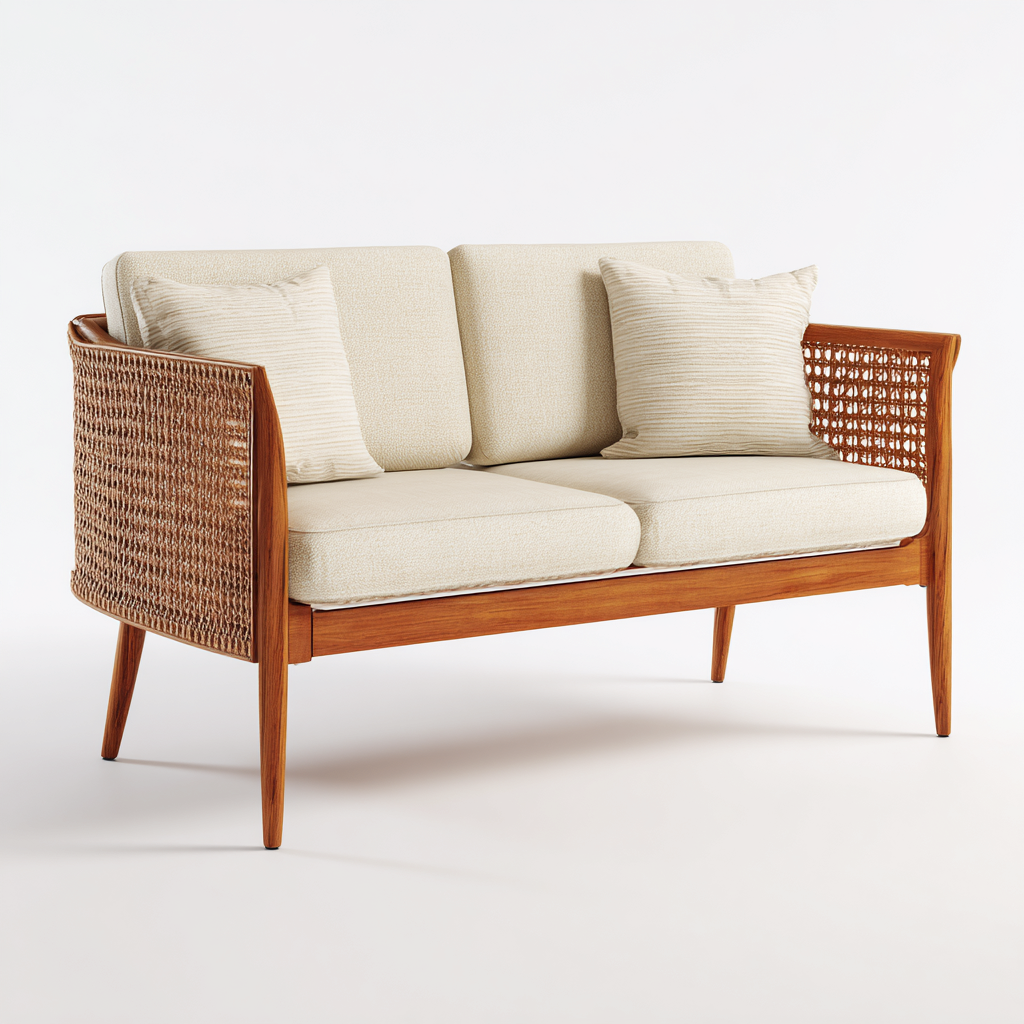 Sofá de jardín madera - ratán 150x78x82 cm - beige - madera natural - apto para exterior - diseño contemporáneo-Nestupyard