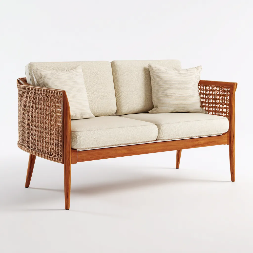 Sofá de jardín madera - ratán 150x78x82 cm - beige - madera natural - apto para exterior - diseño contemporáneo-Nestupyard