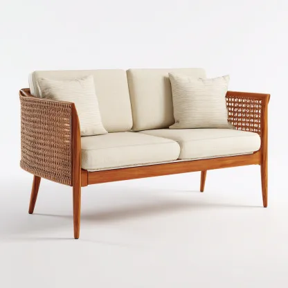 Sofá de jardín madera - ratán 150x78x82 cm - beige - madera natural - apto para exterior - diseño contemporáneo-Nestupyard