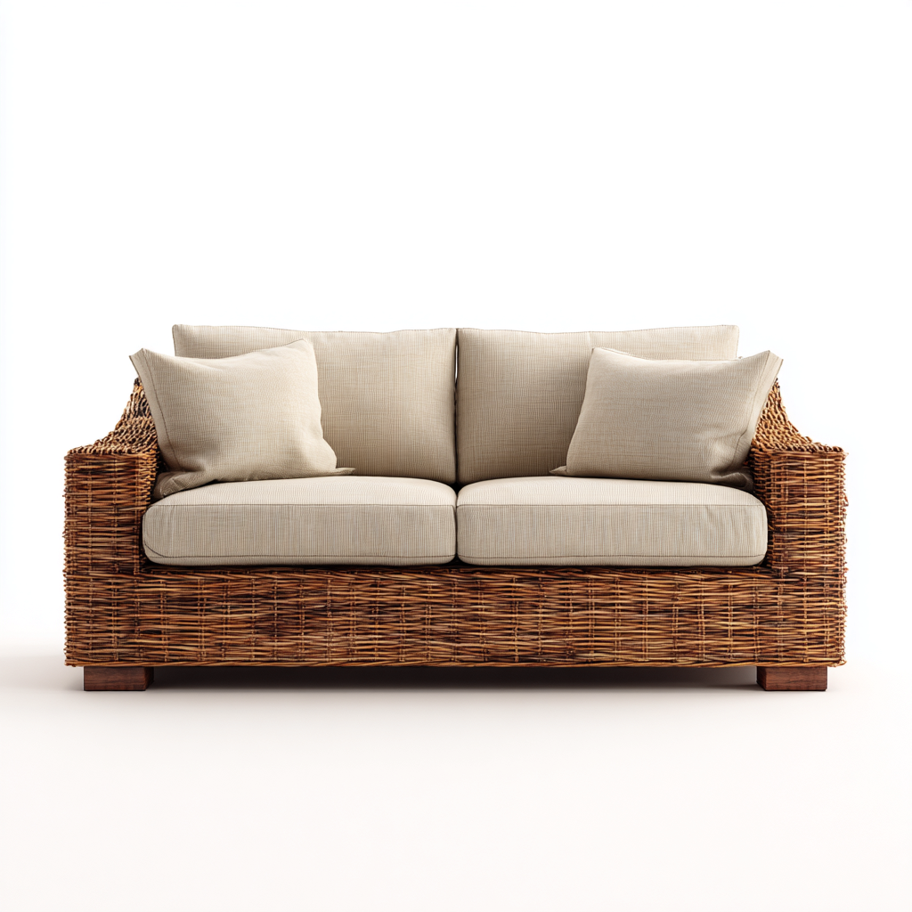 Sofá de jardín ratán - tela 150x80x85 cm - beige - natural - apto para exterior - diseño contemporáneo-Nestupyard