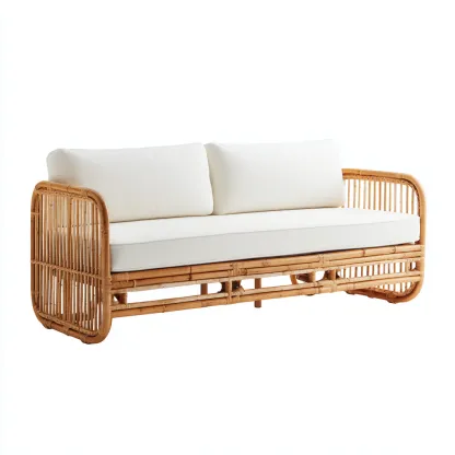 Sofá de jardín sofá ratán 200x85x85 cm - blanco - para jardín exterior - diseño moderno-Nestupyard