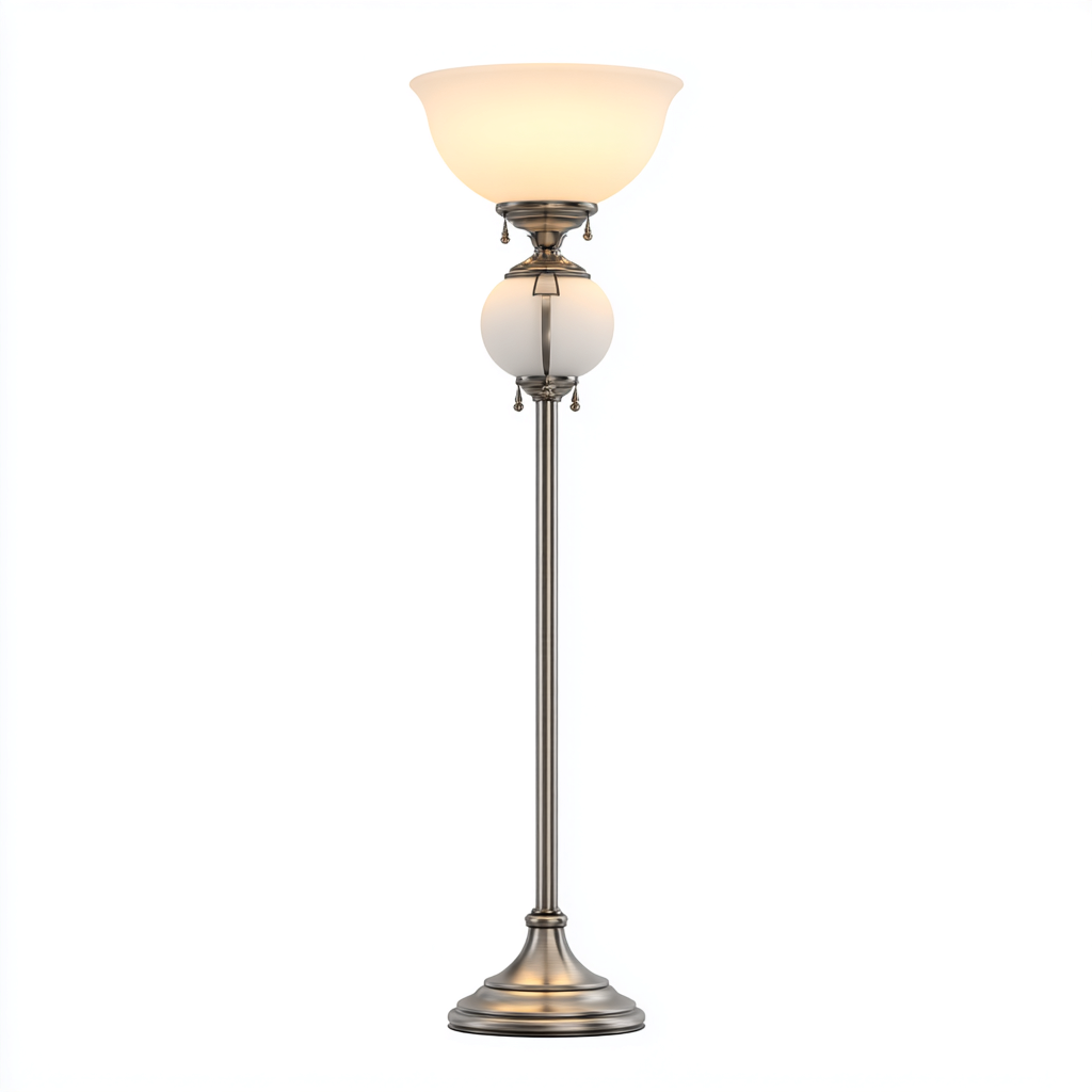 Lámpara de pie metal vidrio 165x32 cm - plateado - blanco - adecuada para salón o dormitorio - diseño clásico-Nestupyard