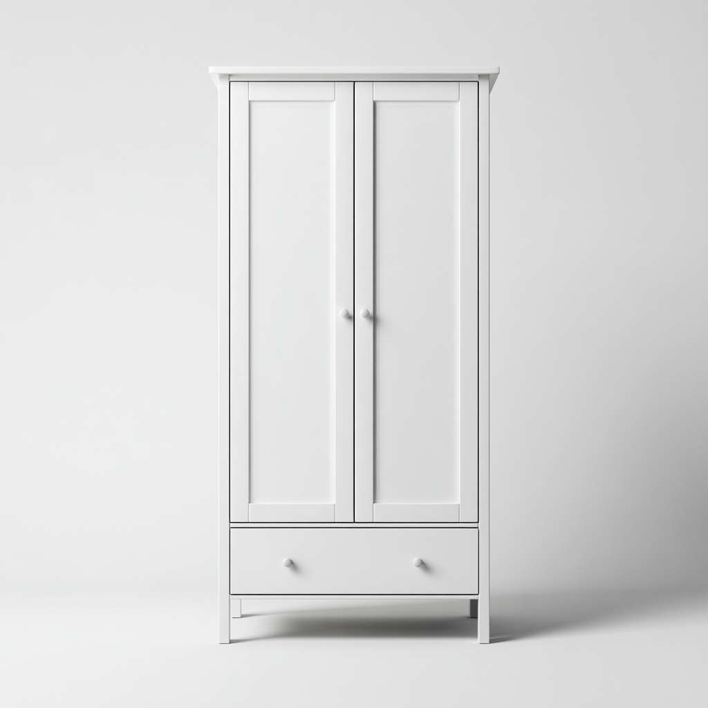 Armario blanco con un cajón inferior 97x56x188 cm - Blanco - Para dormitorio - Diseño moderno-Nestupyard