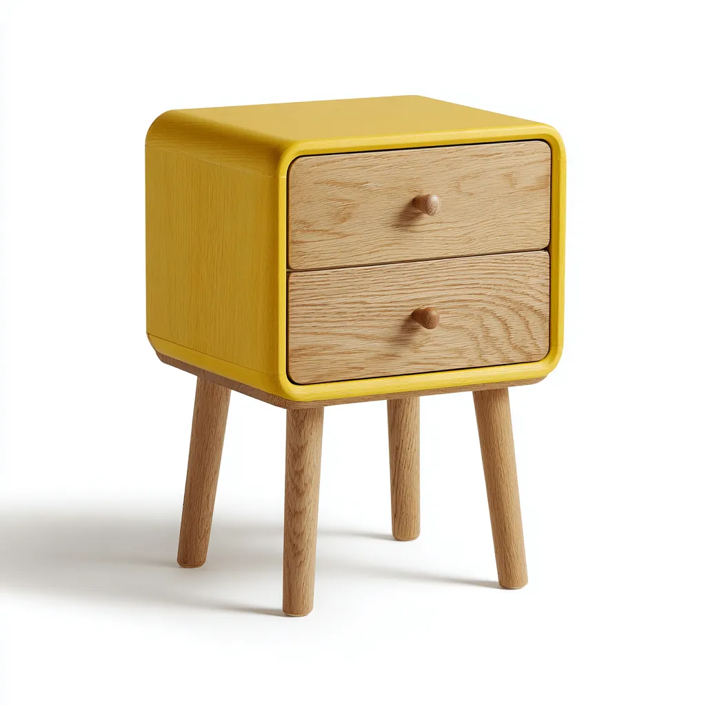Mesita de noche madera 45x35x55 cm - amarillo - diseño moderno apta para dormitorio-Nestupyard