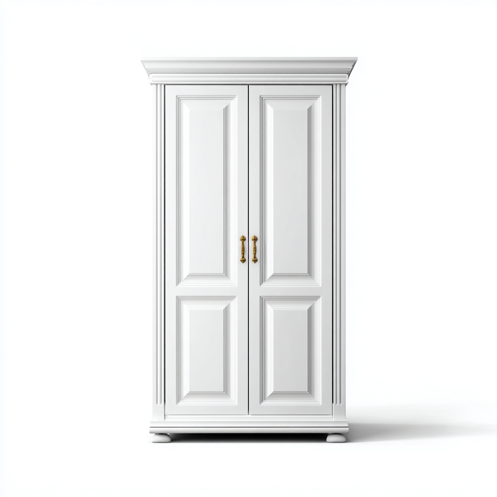 Armario clásico blanco con tiradores dorados 104x57x191 cm - Blanco - Para dormitorio - Diseño clásico-Nestupyard