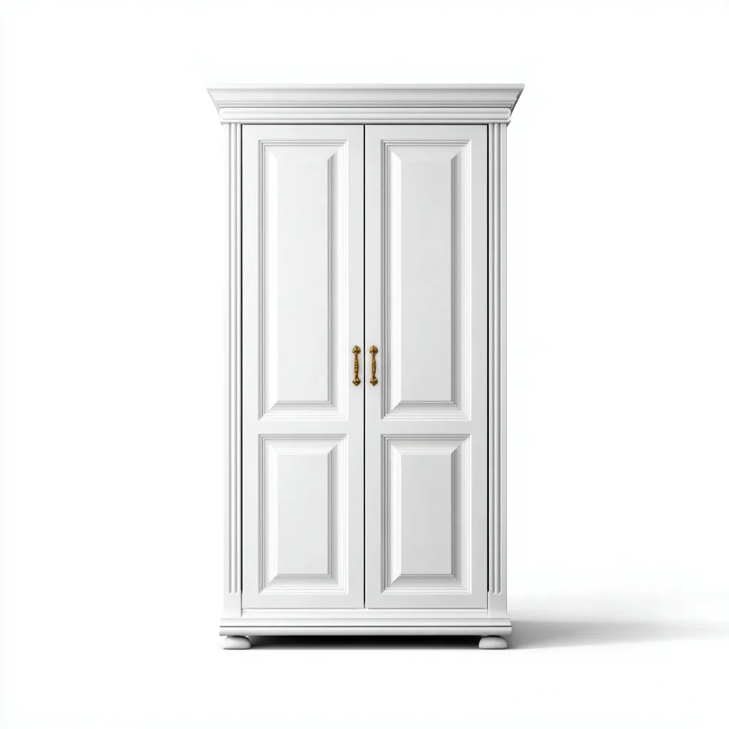 Armario clásico blanco con tiradores dorados 104x57x191 cm - Blanco - Para dormitorio - Diseño clásico-Nestupyard