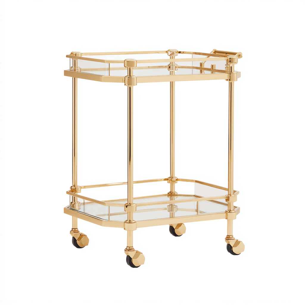 Carrito de cocina metal - cristal 65x40x90 cm - dorado - transparente - apto para cocina - diseño elegante-Nestupyard