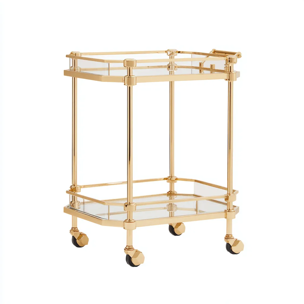 Carrito de cocina metal - cristal 65x40x90 cm - dorado - transparente - apto para cocina - diseño elegante-Nestupyard